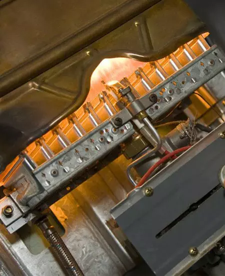 The fire inside of a furnace.